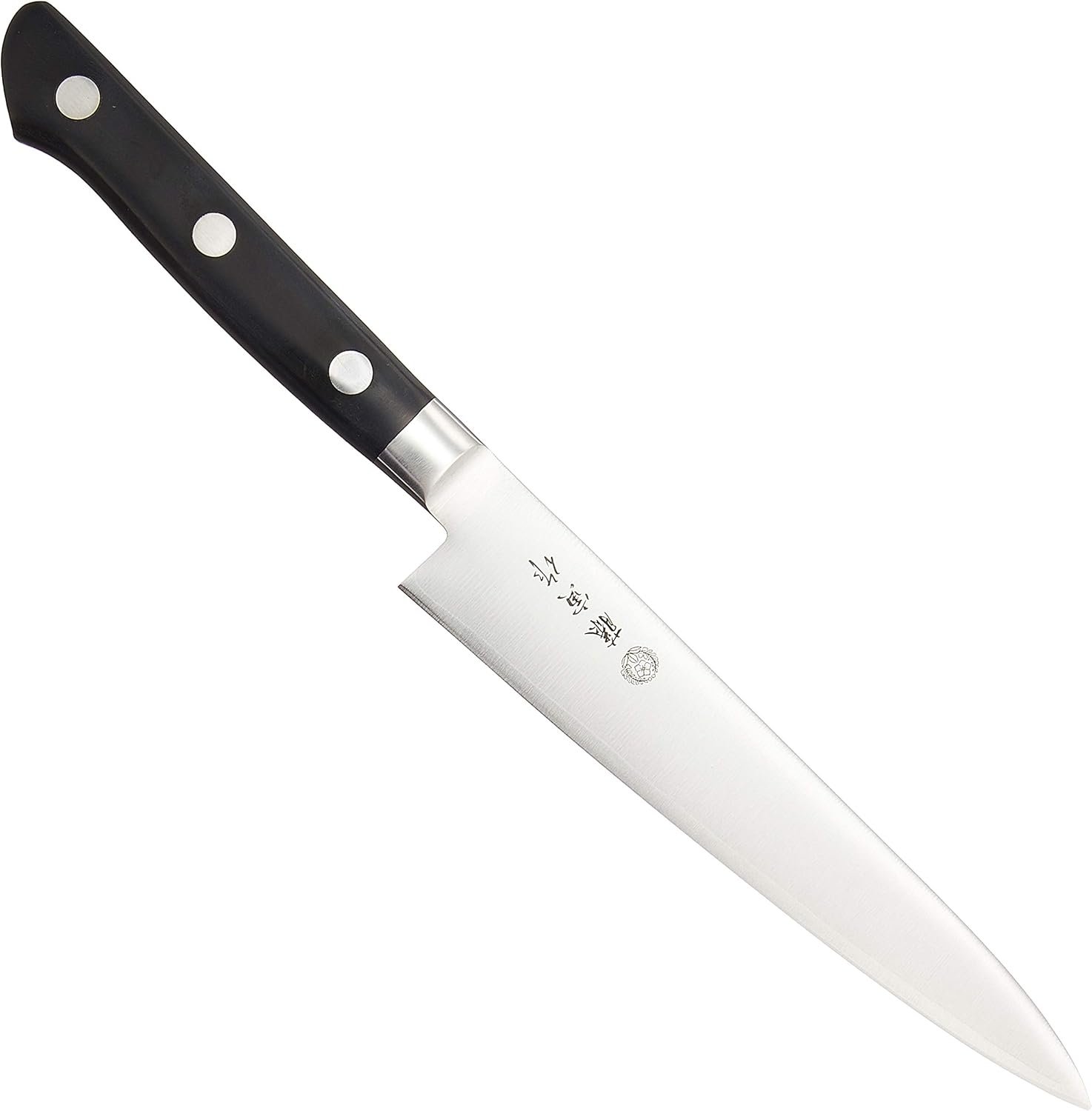 Close-up of the Tojiro FU-802 blade showing the VG-10 core and 13-chrome cladding